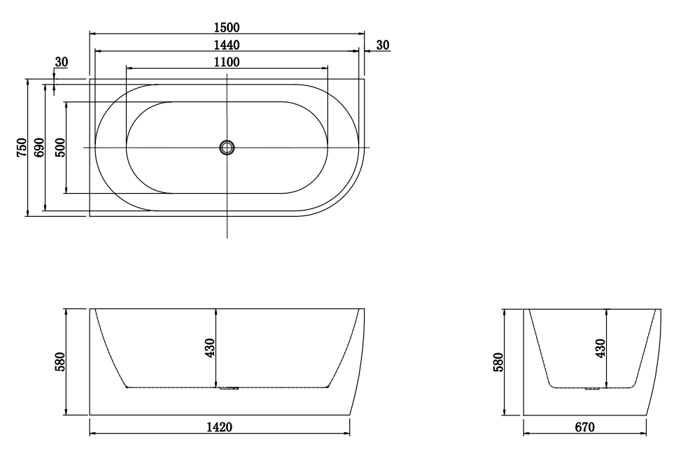 BATHTUB | GINA FLUTED LEFT CORNER
