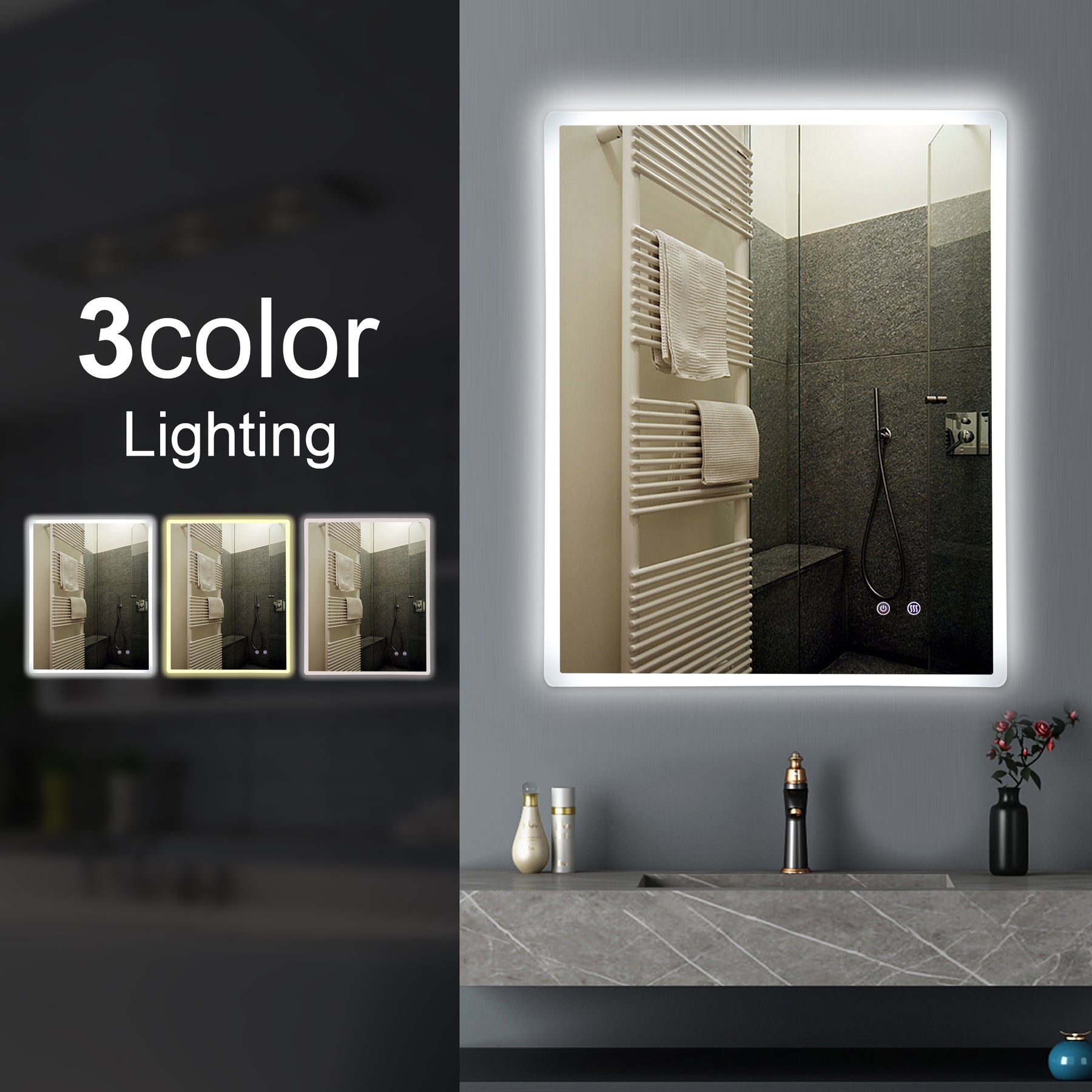 MIRROR | Rectangle 3 Color Backlit LED Mirror 600*750mm Touch Sensor Deforgger
