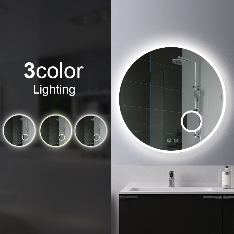 MIRROR | Round 3 Color LED Mirror Touch Sensor Defogger 600mm 750mm 900m