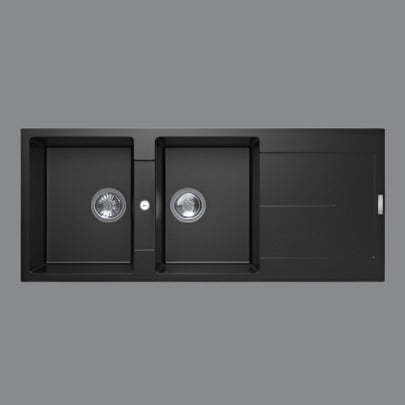SINK | 1160 x 500 x 200mm Carysil Double Bowl with Drainer Board Granite Kitchen Sink Top Mount