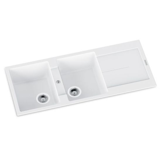 SINK | 1160 x 500 x 200mm Carysil Double Bowl with Drainer Board Granite Kitchen Sink Top Mount