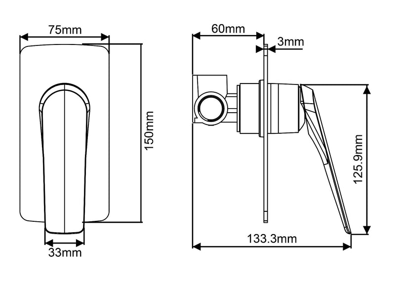 AU Square Chrome Shower/Bath Wall Mixer