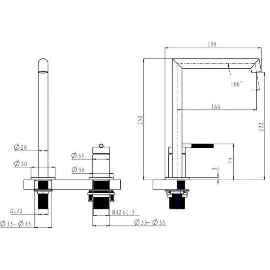 BASIN/SINK MIXER | CADDENCE Series Split Type Basin Mixer