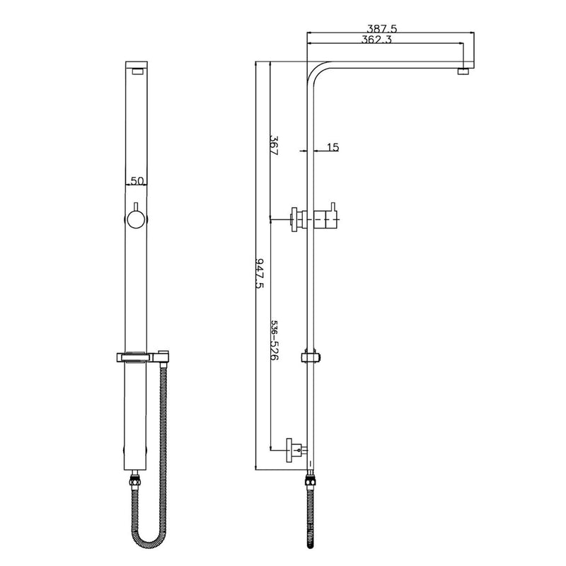 SHOWER STATION | Square Shower Station without Shower Head and Handheld Shower(Wide Rail)