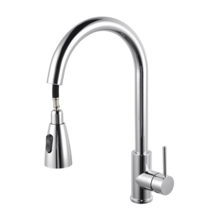 BASIN/SINK MIXER | Round Chrome Pull Out Shower Kitchen Sink Mixer Tap