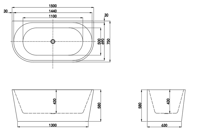 BATHTUB | JADE FLUTED BACK TO WALL