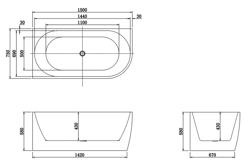 BATHTUB | GINA FLUTED LEFT CORNER