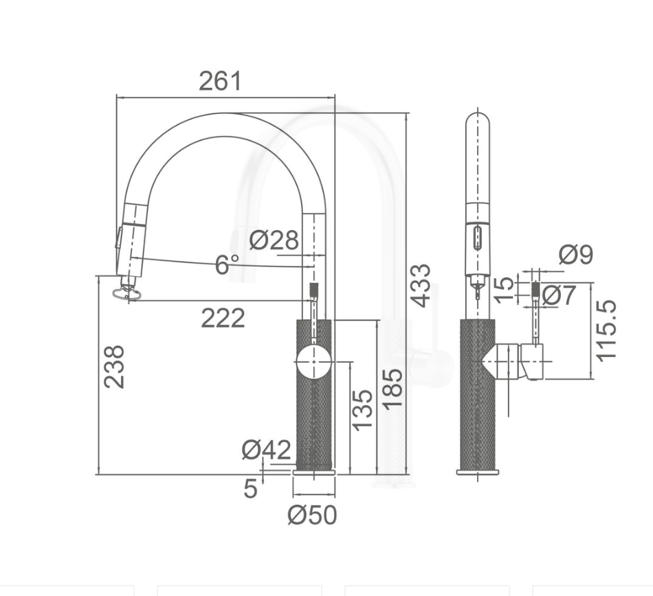 BASIN/SINK MIXER | TIARA Pull Out Kitchen Sink Mixer (WT 7566)