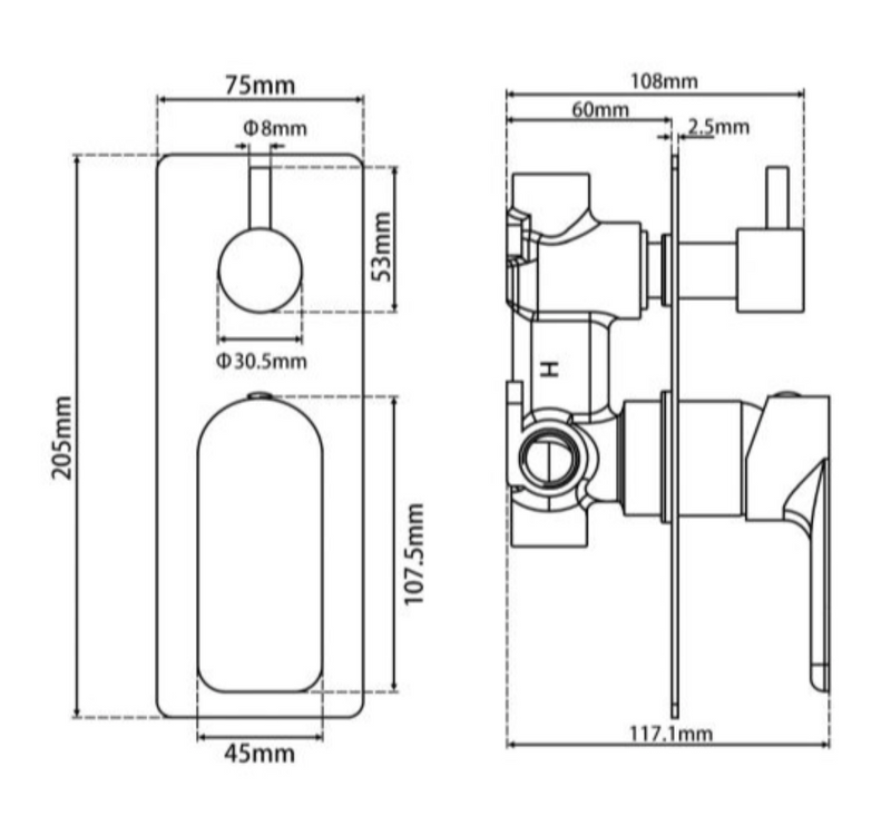 WALL MIXER | VOG Series Solid Brass Bath/Shower Wall Mixer with Diverter Wall Mounted(color up)