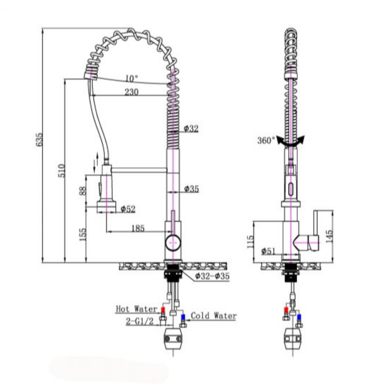 BASIN/SINK MIXER |  Tall Spring Pull Out Kitchen Sink Mixer Tap