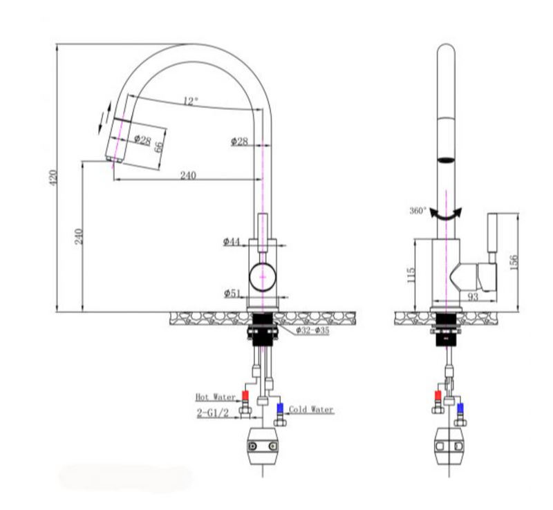 BASIN/SINK MIXER | Round Pull Out Kitchen Sink Mixer Tap