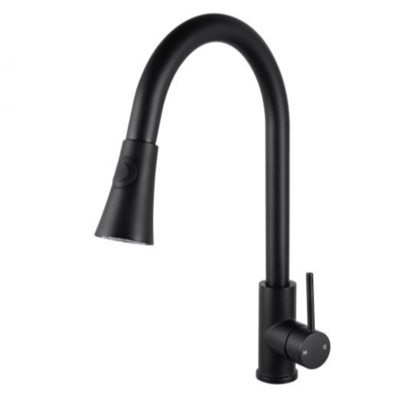 BASIN/SINK MIXER | Round Black Pull Out Kitchen Sink Mixer Tap