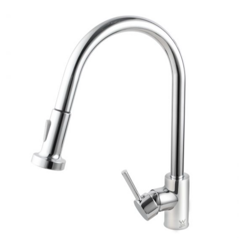 BASIN/SINK MIXER | Round Chrome Pull Out Spray Kitchen Sink Mixer Tap