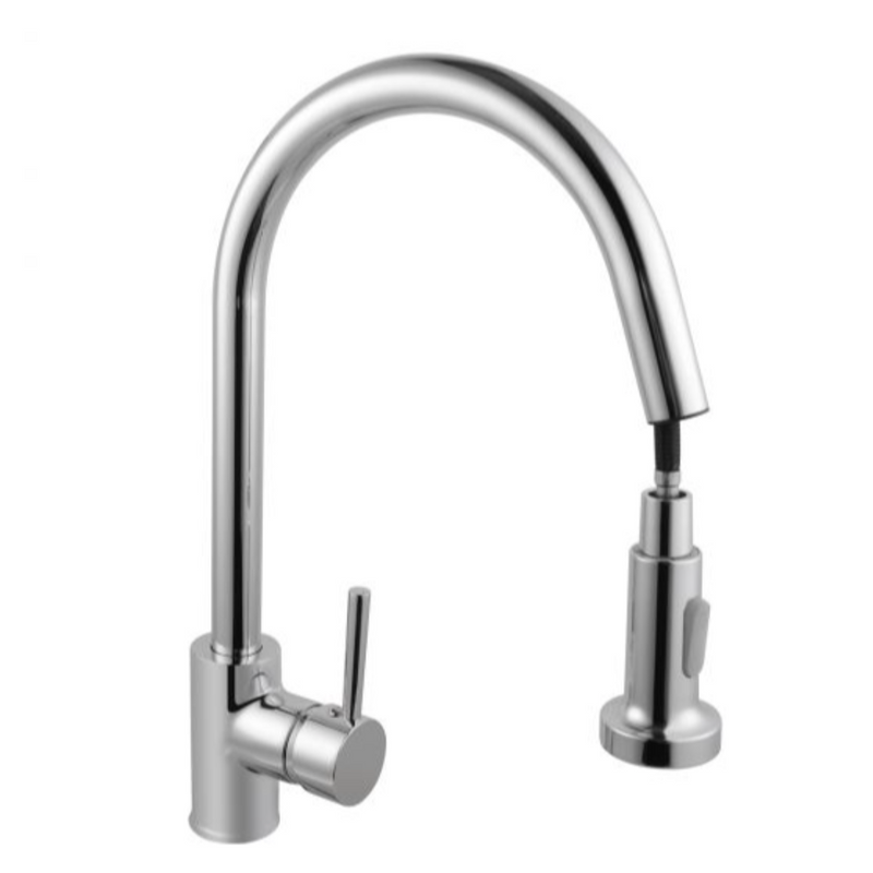 BASIN/SINK MIXER | Round Chrome Pull Out Spray Kitchen Sink Mixer Tap