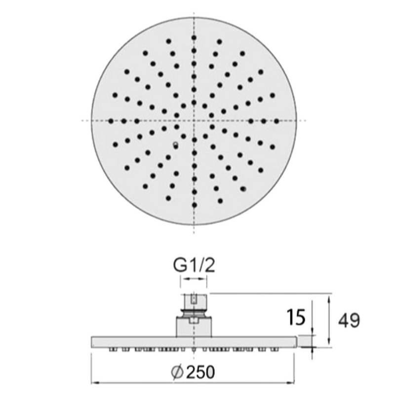 SHOWER HEAD | Round Rainfall Shower Head 250mm