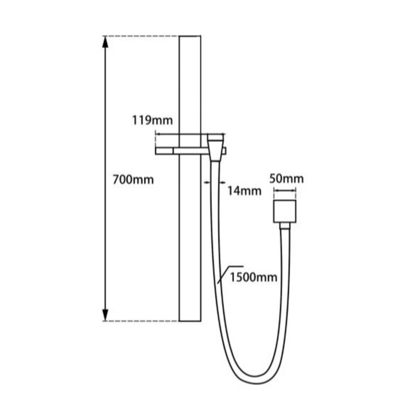 SHOWER ARM | Square Hand Shower Rail without Handheld Shower