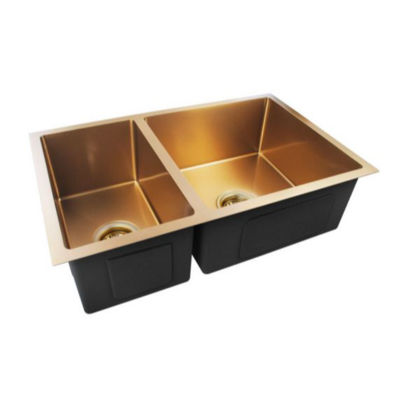 SINK |  1.2mm 710x450x205mm Brushed Yellow Gold Handmade Round Corners Double Bowls Top/Under/Flush Mount Kitchen Sink