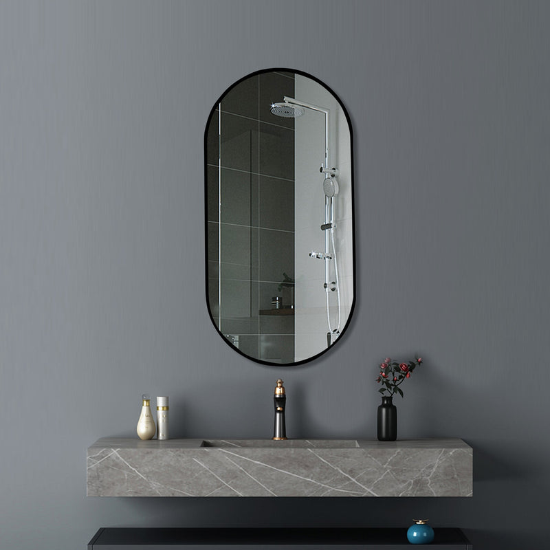 MIRROR | Oval Non-Luminous Aluminium Black Frame Mirror 450mm 600mm