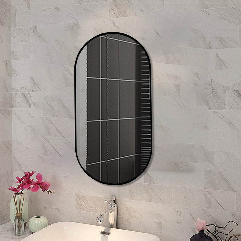 MIRROR | Oval Non-Luminous Aluminium Black Frame Mirror 450mm 600mm