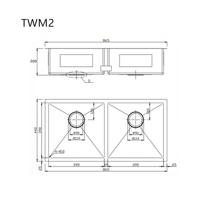 SINK |  865*440*200MM HAND-MADE DOUBLE KITCHEN SINK(ROUND EDGES)