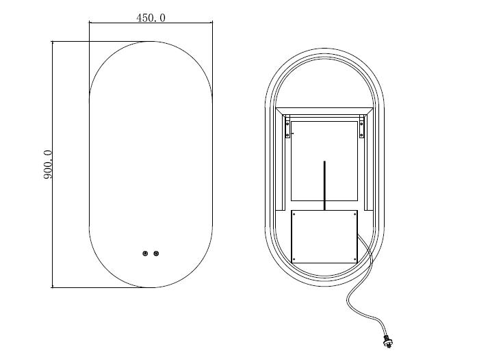 MIRROR | Oval 3 color Backlit LED Mirror 450x900mm Touch Sensor Defogger