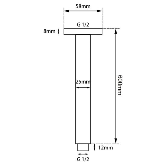 SHOWER ARM | Round Black Ceiling Shower Arm 600mm Stainless Steel