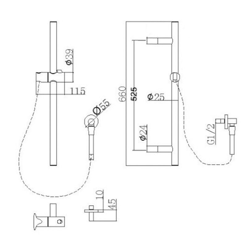 SHOWER ARM | ROUND CHROME WALL MOUNTED SLIDING RAIL WITH WATER HOSE & WALL CONNECTOR ONLY