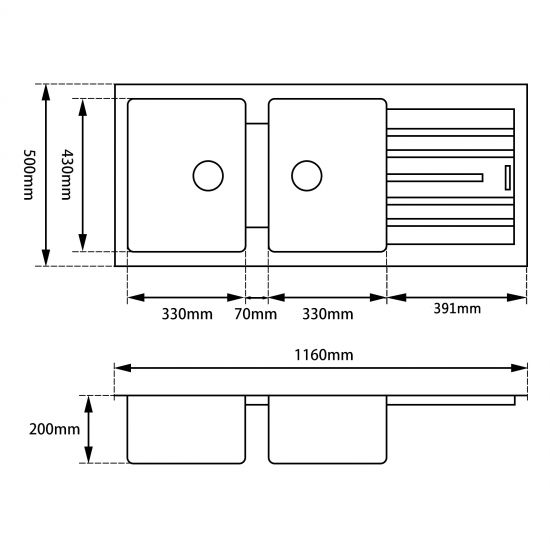 SINK |  1160*500*200mm Granite Quartz Stone Kitchen Sink Double Bowls Drainboard Top/Undermount