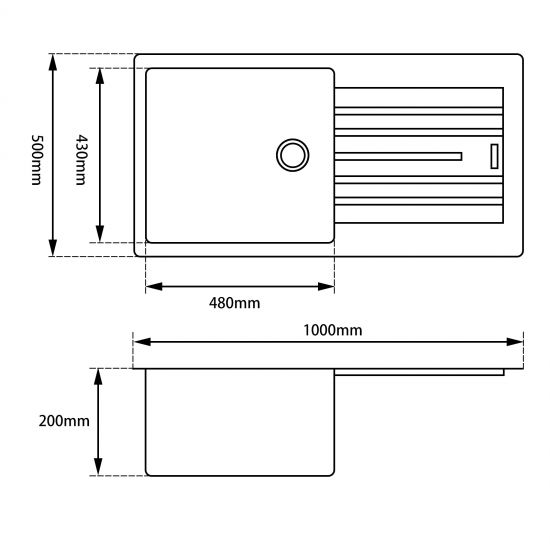 SINK |  1000x500x200mm Granite Stone Kitchen Sink with Drainboard Top/Undermount