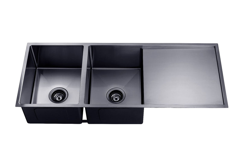 SINK |  304 Stainless Steel PVD Coating Double Bowl Kitchen Sink with Drainer(Round Edges,with Bottom Tray)1160*460*230mm