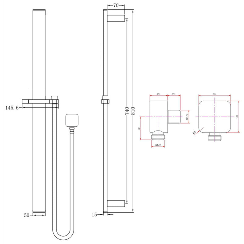 SHOWER ARM | Square Hand Shower Rail without Handheld Shower