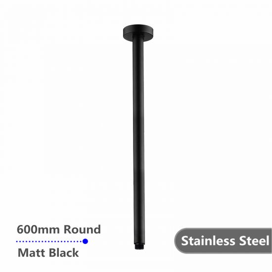 SHOWER ARM | Round Black Ceiling Shower Arm 600mm Stainless Steel