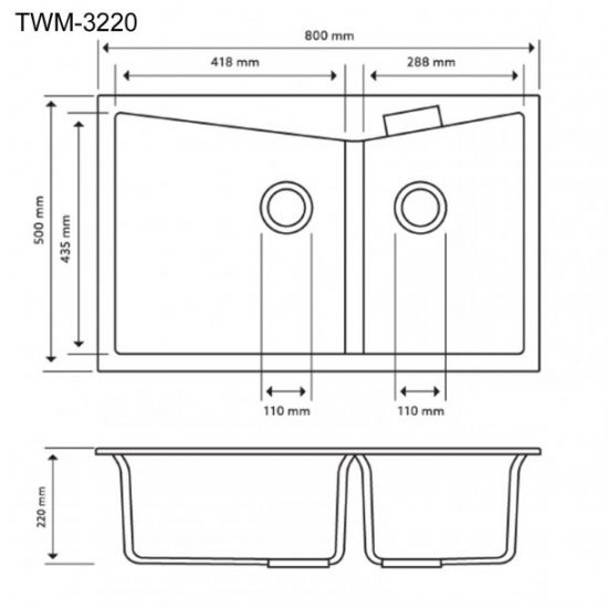 SINK | 800 x 500 x 220mm Carysil Double Bowl Granite Kitchen Sink Top/Flush Mount