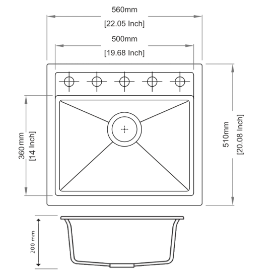 SINK |  560 x 510 x 200mm Carysil Single Bowl Granite Top/Flush/Under Mount Kitchen/Laundry Sink