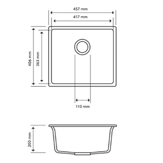 SINK |  457 x 406 x 200mm Carysil Single Bowl Granite Stone Kitchen/Laundry Sink Top/Flush/Under Mount