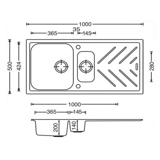 SINK | Granite Quartz Stone 1 and 1/4 Kitchen Sink Double Bowls Drainboard Topmount