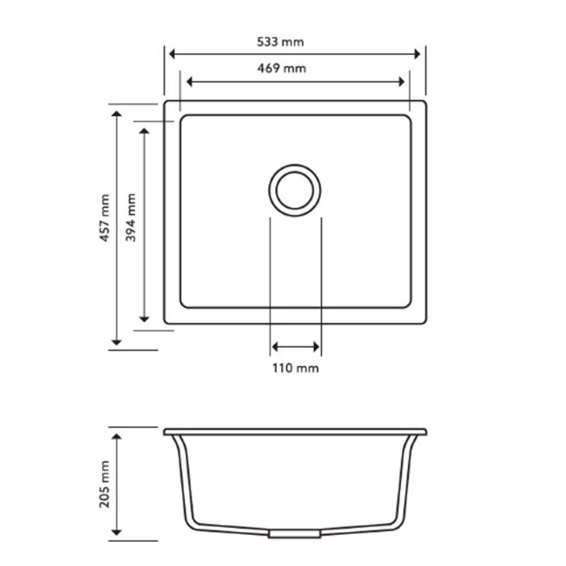 SINK |  533 x 457 x 205mm Carysil Single Bowl Granite Kitchen/Laundry Sink Top/Flush/Under Mount