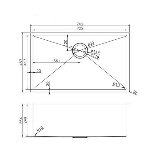 SINK | 1.2mm Handmade Top/Undermount Single Bowl Kitchen/Laundry Sink