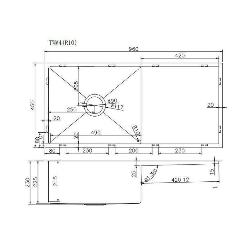 SINK |  304 Stainless Steel PVD Coating Single Bowl Kitchen Sink with Drainer(Round Edges,with Bottom Tray)960*450*230mm