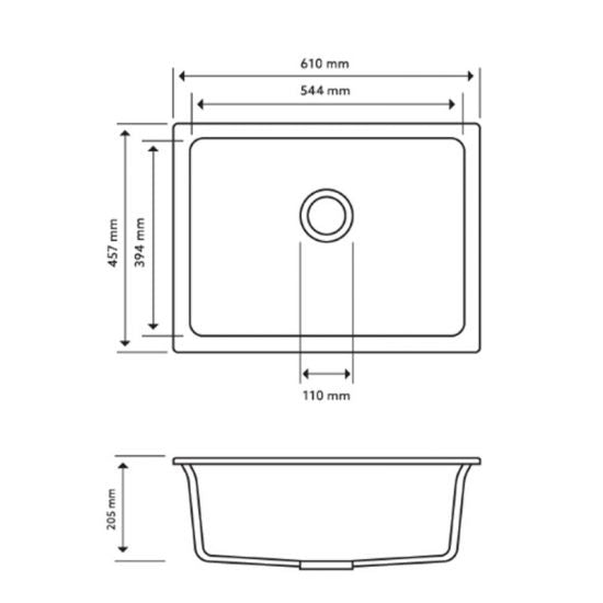 SINK |  610 x 457 x 205mm Carysil Single Big Bowl Granite Kitchen/Laundry Sink Top/Flush/Under Mount