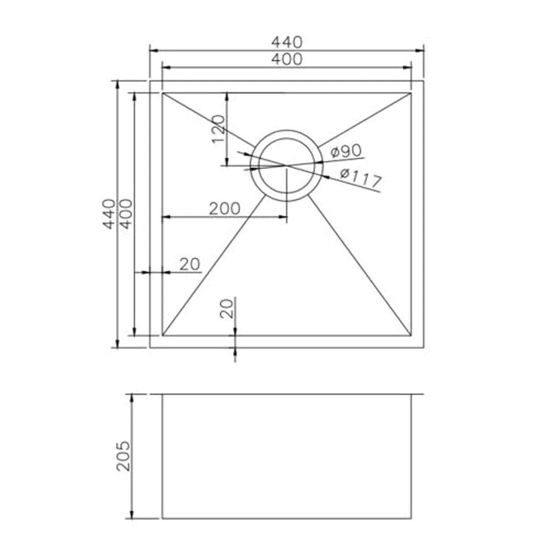 Sink |  440x440x205mm  Satin Stainless Steel Handmade Single Bowl Sink for Flush Mount and Undermount