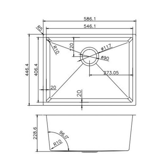 SINK |  600/586x450x230mm 1.2mm Handmade Top/Undermount Single Bowl Kitchen Sink Stainless Steel