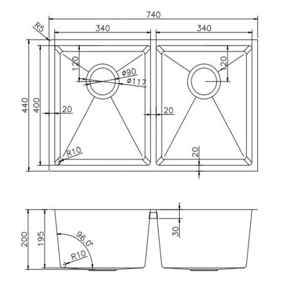 SINK  |  1.2mm Handmade Double Bowls Top/Undermount Kitchen/Laundry Sink