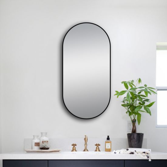 MIRROR | Oval Aluminium Framed Non-Luminous Wall Mirror 500x1000mm Black\Gold