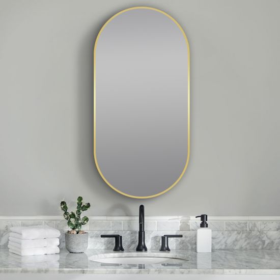 MIRROR | Oval Aluminium Framed Non-Luminous Wall Mirror 500x1000mm Black\Gold