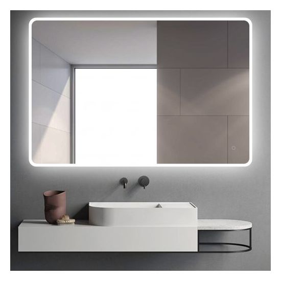 MIRROR | Curved Rim Rectangle Backlit 3 Color LED Mirror Touch Sensor Switch Acrylic