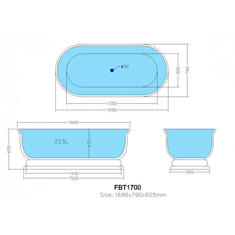 BATHTUB | KDK Fremantle FBT1700 Free Standing Bathtub