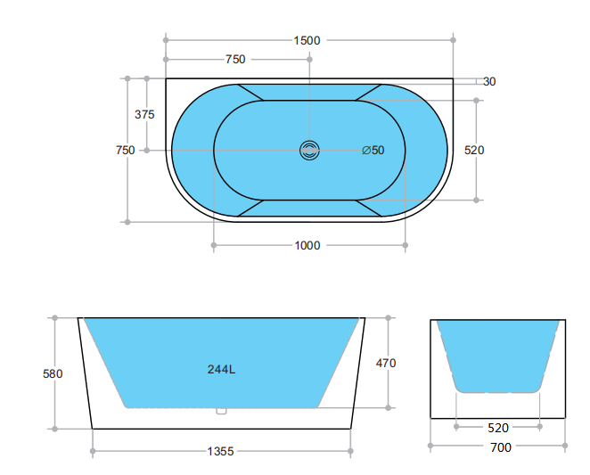 BATHTUB | KDK Elivia KBT-10 Back to Wall