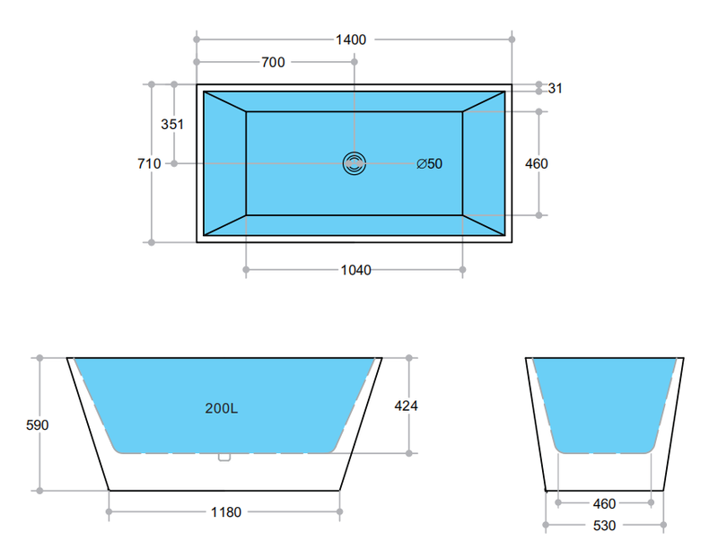 BATHTUB | KDK KBT-2 Qubist Free Standing Bathtub