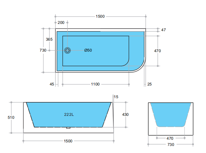 BATHTUB | KDK Corner KBT-6 Back To Wall